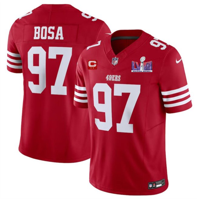 men's & kids Football Uniform #97 Nick Bosa Jerseys Red 2024 Super Bowl LVIII C Patch Shirt