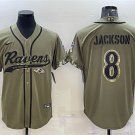 men's Activewear Football Uniform #8 Lamar Jackson Jerseys Olive Salute To Service Baseball Shirt