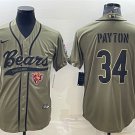 men's Activewear Football Uniform #34 Walter Payton Jerseys Olive Salute To Service Baseball Shirt