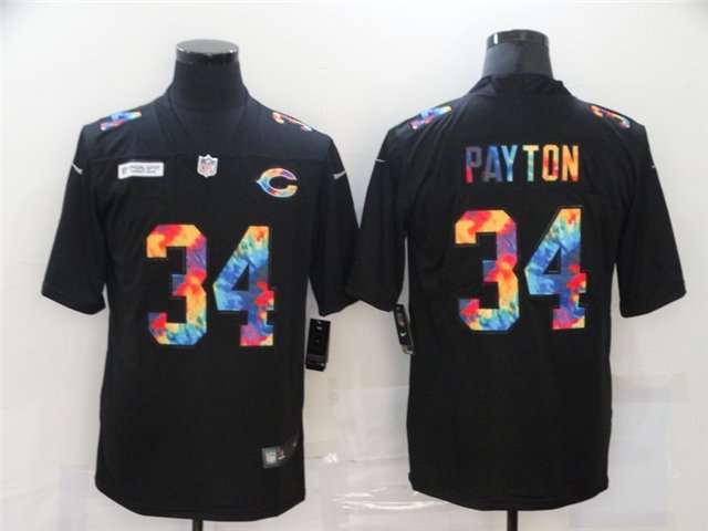 men's Activewear Football Uniform #34 Walter Payton Jerseys Black Rainbow Limited Shirt