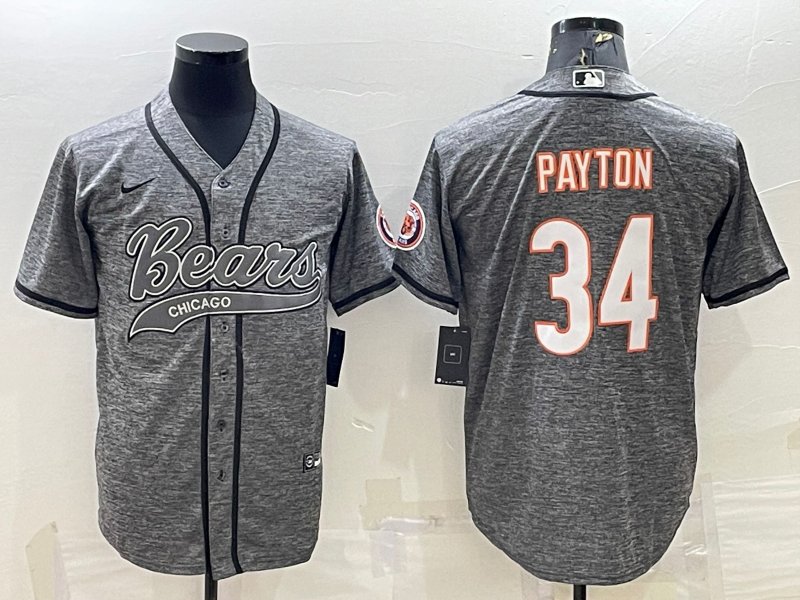 men's Activewear Football Uniform #34 Walter Payton Jerseys Grey Baseball CoolBase Shirt