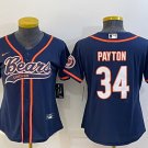 women's Activewear Football Uniform #34 Walter Payton Jerseys Navy Baseball CoolBase Lady Shirt