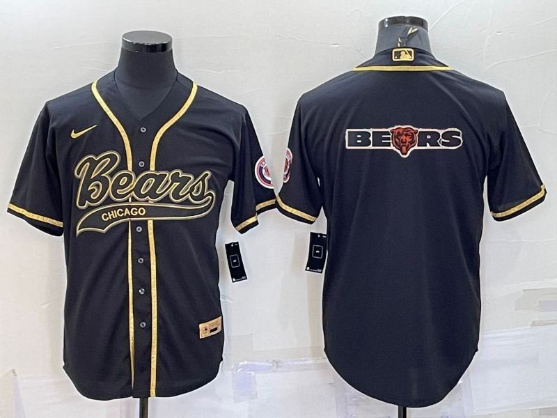 men's Football Uniform Chicago Bears Blank Jerseys Black Golded Team Big Logo Baseball Cool Shirt