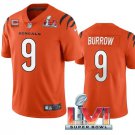 men's & kids Football Uniform #9 Joe Burrow Jerseys Orange C Patch 2022 Super Bowl LVI Shirt