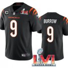 men's & kids Football Uniform #9 Joe Burrow Jerseys Black C Patch 2022 Super Bowl LVI Shirt