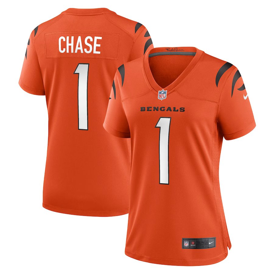 women's Activewear Football Uniform #1 Ja'Marr Chase Jerseys Orange Player Game Limited Lady Shirt