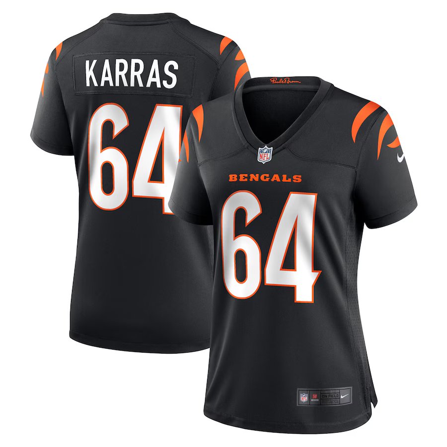 women's Activewear Football Uniform #64 Ted Karras Jerseys Black Player Game Limited Lady Shirt