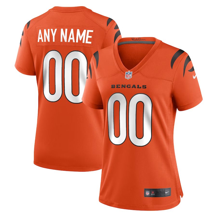 women's Football Cincinnati Bengals Uniform #00 Custom name number Jerseys Orange Limited Lady Shirt