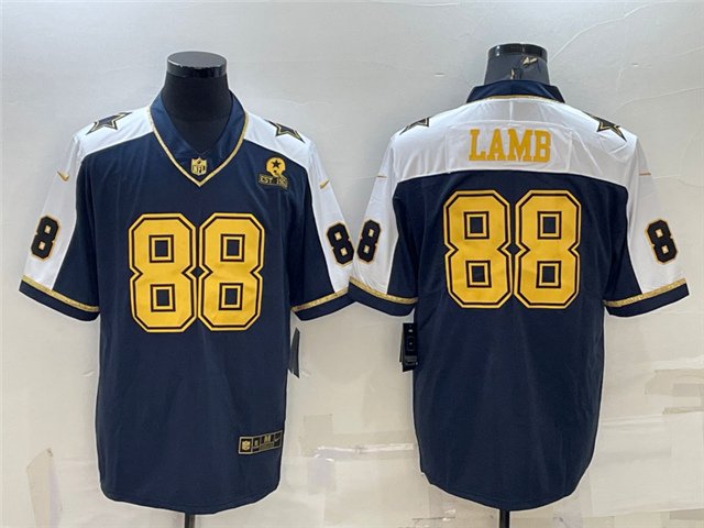 men's Activewear Football Uniform #88 CeeDee Lamb Jerseys Thanksgiving Navy Gold Limited Shirt