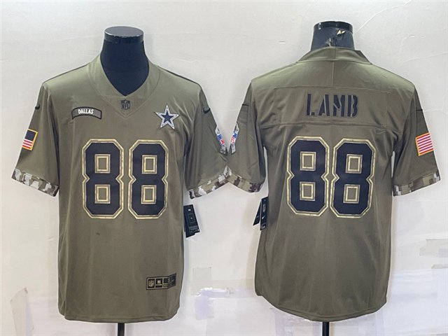 men's Activewear Football Uniform #88 CeeDee Lamb Jerseys 2022 Olive Salute To Service Limited Shirt