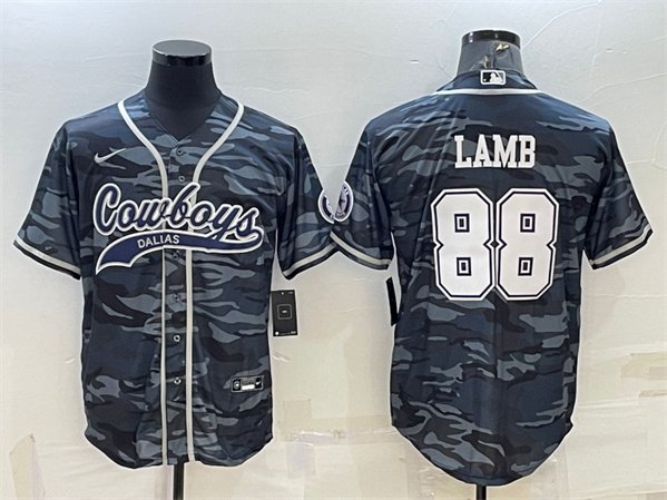men's Activewear Football Uniform #88 CeeDee Lamb Jerseys Gray Camo Baseball CoolBase Shirt