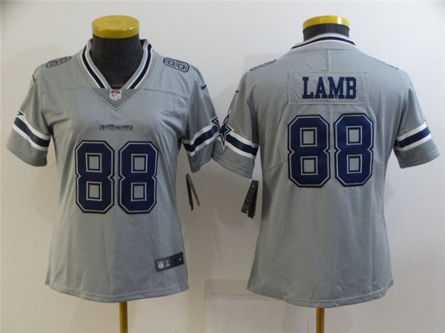 women's Activewear Football Uniform #88 CeeDee Lamb Jerseys Gray Inverted Limited Lady Shirt