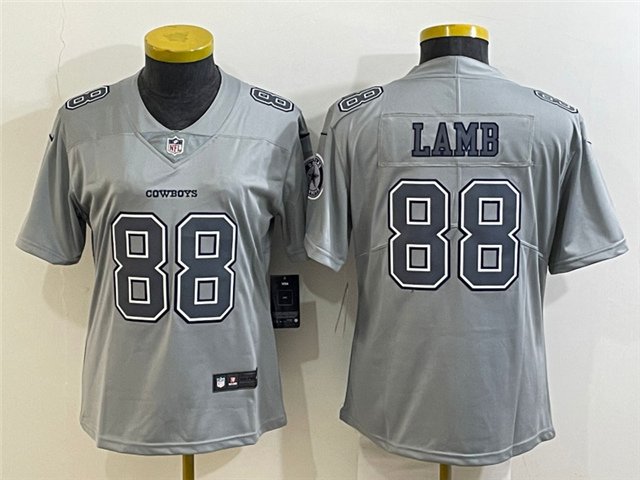 women's Activewear Football Uniform #88 CeeDee Lamb Jerseys Gray Atmosphere Fashion Lady Shirt