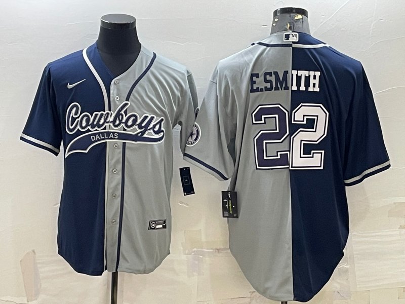 men's Activewear Football Uniform #22 Emmitt Smith Jerseys Split Navy/Gray Baseball CoolBase Shirt