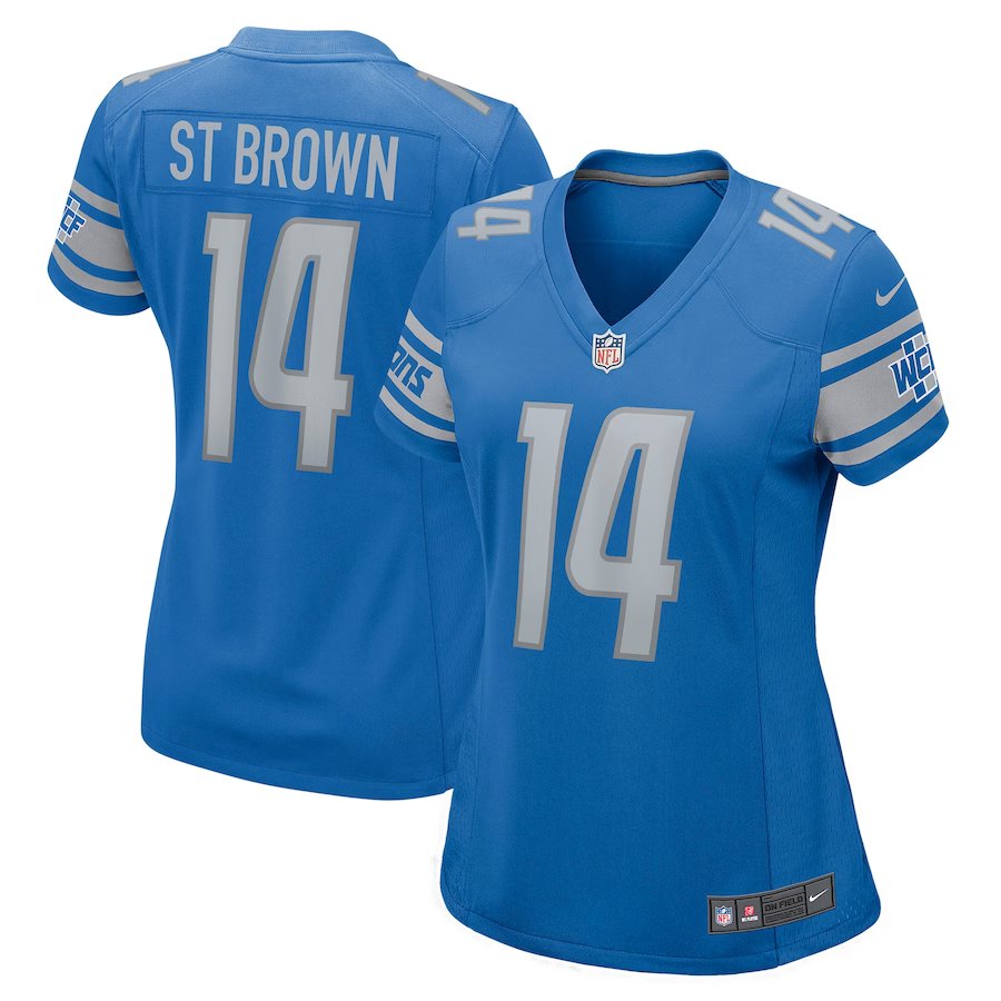 women's Activewear Football Uniform #14 Amon-Ra St. Brown Jerseys Blue Player Limited Lady Shirt