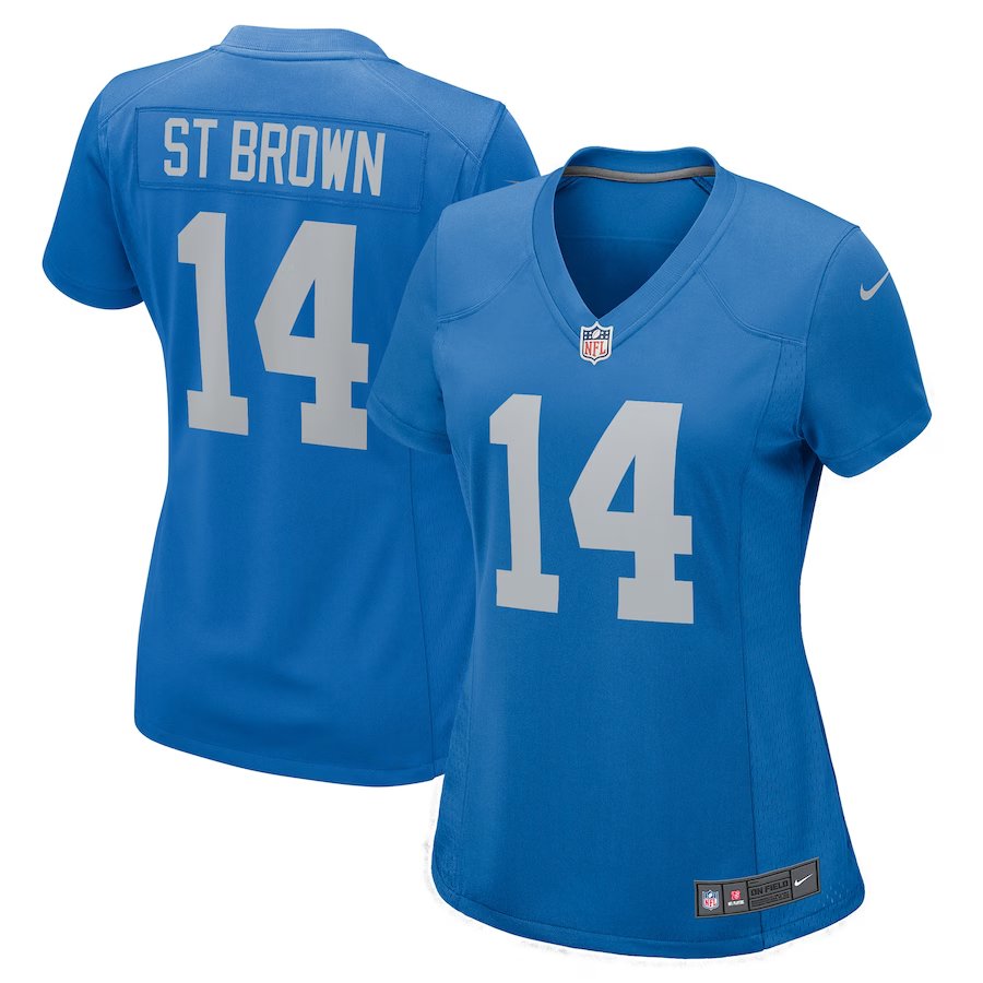 women's Activewear Football Uniform #14 Amon-Ra St. Brown Jerseys Blue Alternate Limited Lady Shirt