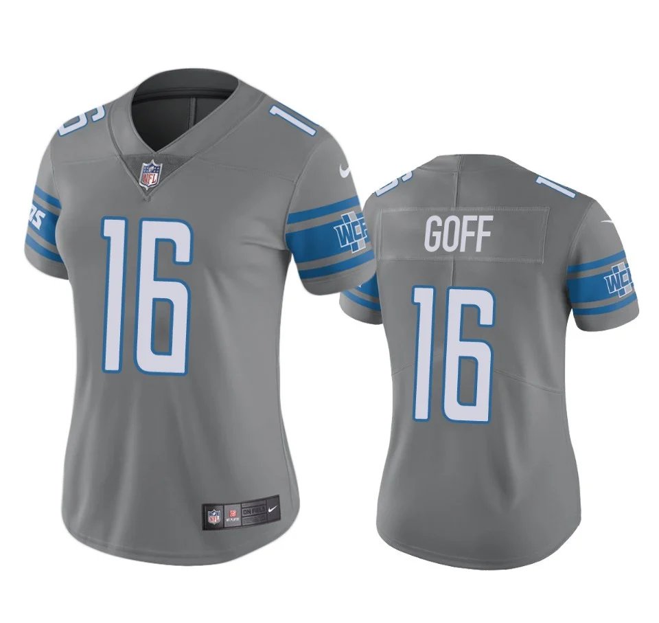 women's Activewear Football Uniform #16 Jared Goff Jerseys Silver Player Game Limited Lady Shirt