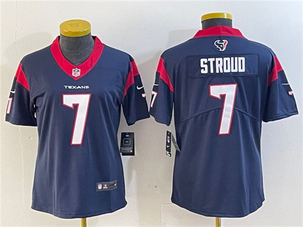 women's Activewear Football Texans Uniform #7 C.J. Stroud Jerseys Navy 2023 Draft Limited lady Shirt