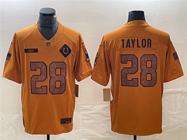 men's Activewear Football Uniform #28 Jonathan Taylor Jerseys 2023 Brown Salute To Service Shirt