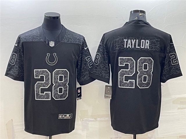 men's Activewear Football Uniform #28 Jonathan Taylor Jerseys Black RFLCTV Limited Shirt