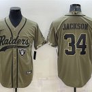 men's Activewear Football Uniform #34 Bo Jackson Jerseys Olive Salute To Service Baseball Cool Shirt
