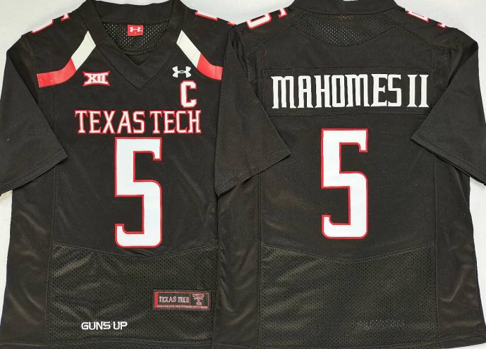 men's & youth Football Uniform #5 Patrick Mahomes II Jerseys Black TX Tech Red Raiders College Shirt
