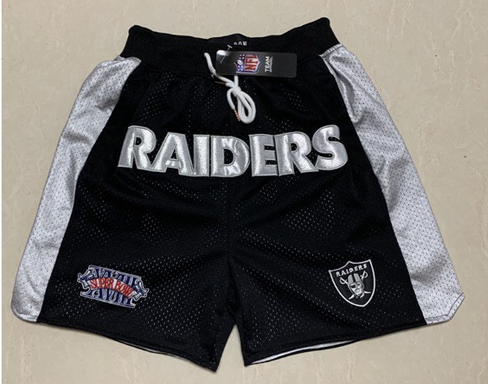 men's Los Angeles Raiders Super Bowl XVIII Black Just Don Pocket Zipper Football Shorts