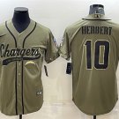 men's Activewear Football Uniform #10 Justin Herbert Jerseys Olive Salute To Service Baseball Shirt