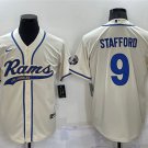 men's Activewear Football Uniform #9 Matthew Stafford Jerseys Cream Baseball CoolBase Shirt