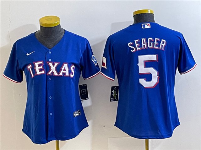 women's Activewear Baseball Uniform 5 Corey Seager Jerseys Royal Alternate Player Game lady Shirt