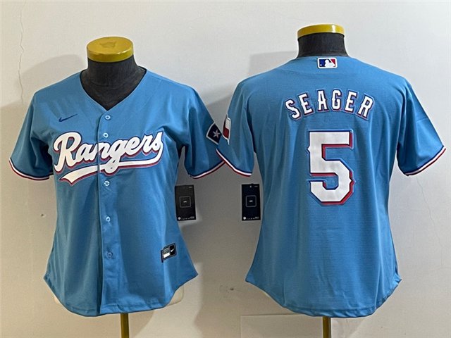women's Activewear Baseball Uniform 5 Corey Seager Jerseys Light Blue Alternate Player lady Shirt