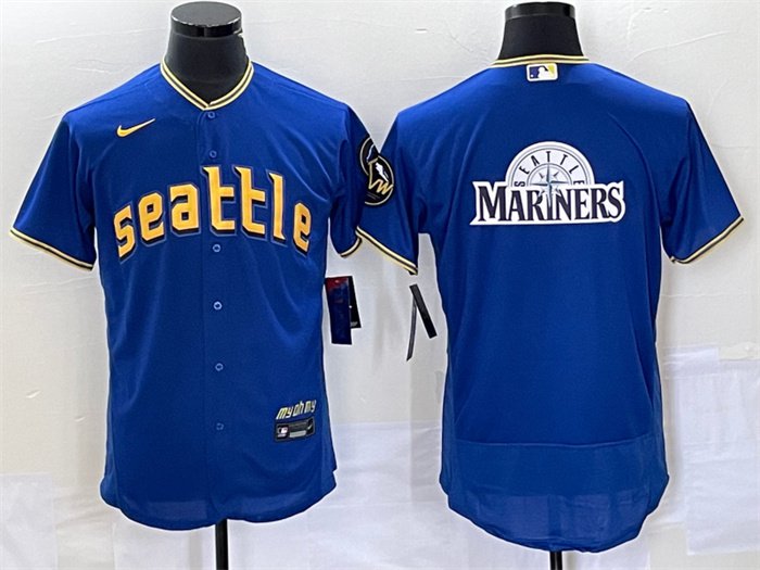 men's & youth Baseball Uniform Seattle Mariners Blank Jerseys Royal big team logo City Connect Shirt