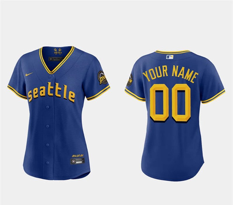 women's Baseball Seattle Mariners 00 Custom name number Jerseys Royal City Connect lady Shirt