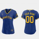 women's Baseball Seattle Mariners 00 Custom name number Jerseys Royal City Connect lady Shirt