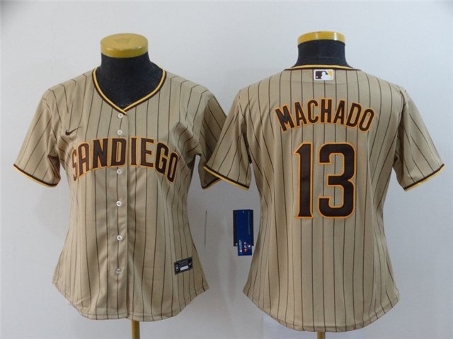 women's Activewear Baseball Uniform 13 Manny Machado Jerseys Tan Alternate Player Game lady Shirt