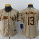 women's Activewear Baseball Uniform 13 Manny Machado Jerseys Tan Alternate Player Game lady Shirt