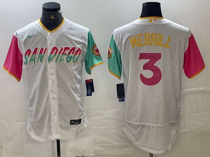 men's & youth Baseball Uniform 3 Jackson Merrill Jerseys White 2022 City Connect Elite Shirt