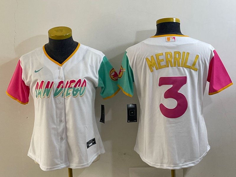 women's Activewear Baseball Uniform 3 Jackson Merrill Jerseys White 2022 City Connect lady Shirt