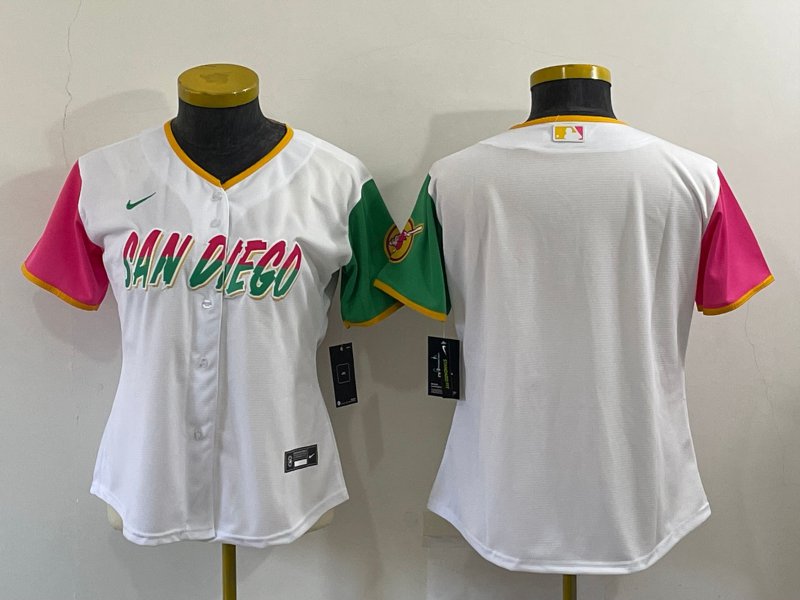 women's Activewear Baseball San Diego Padres Uniform Blank Jerseys White City Connect lady Shirt