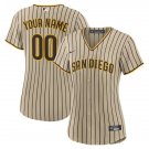 women's Baseball San Diego Padres 00 Custom name number Jerseys Tan Alternate Player lady Shirt