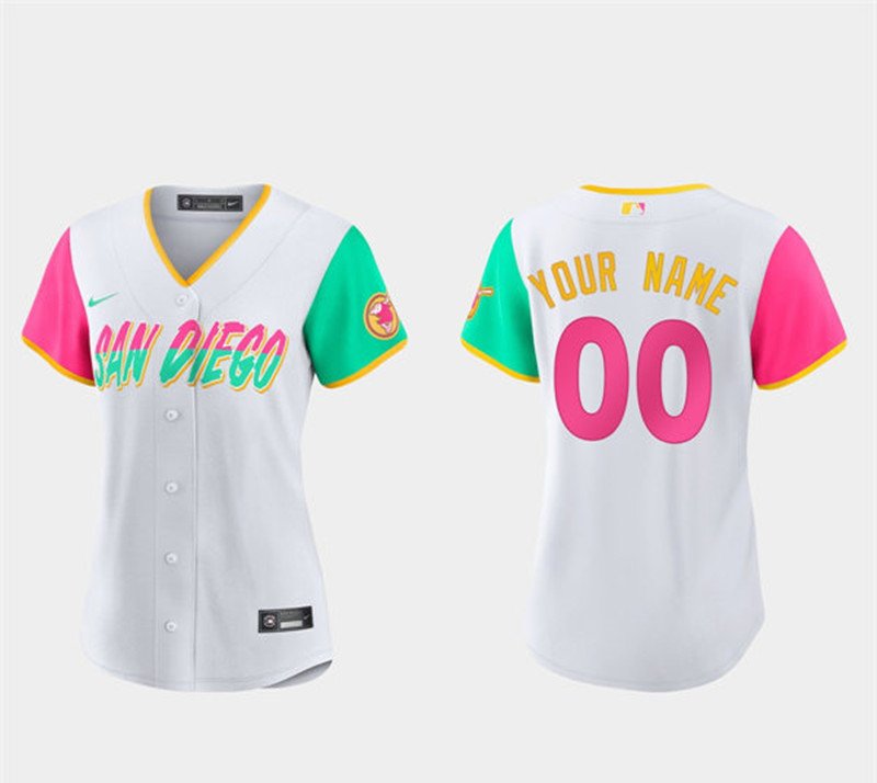 women's Baseball San Diego Padres 00 Custom name number Jerseys White 2022 City Connect lady Shirt