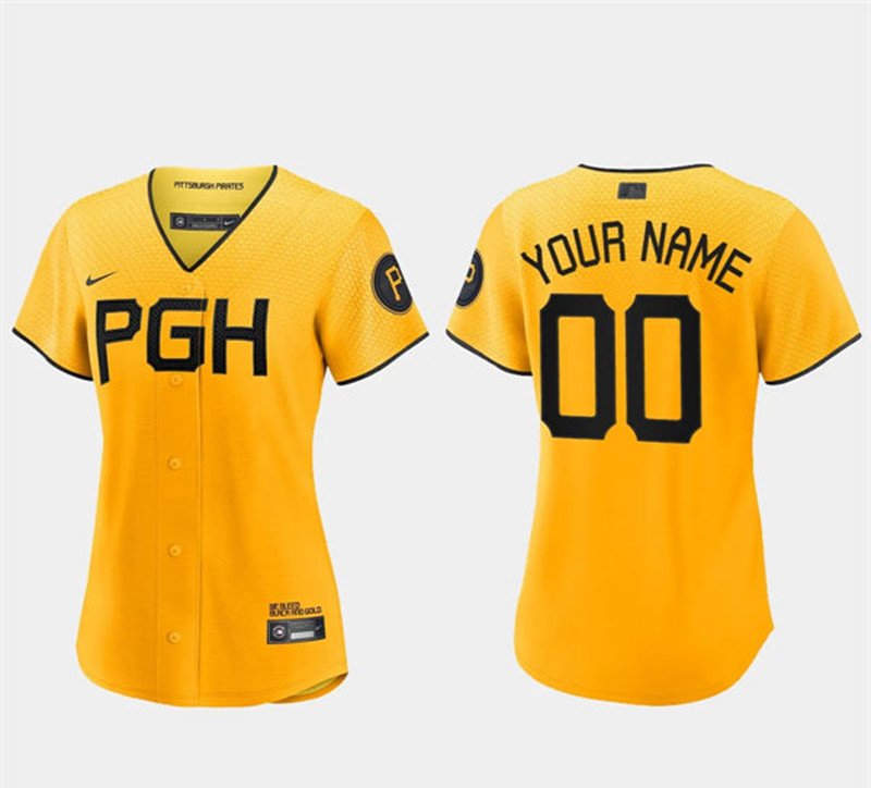 women's Baseball Pittsburgh Pirates 00 Custom name number Jerseys Gold 2023 City Connect lady Shirt