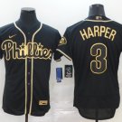 men's & youth Baseball Team Uniform 3 Bryce Harper Jerseys Black Golded Edition Elite Shirt