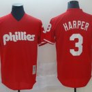men's & youth Baseball Team Uniform 3 Bryce Harper Jerseys Red Cooperstown Batting Practice Shirt