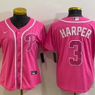 women's Baseball Team Uniform 3 Bryce Harper Jerseys Pink CoolBase lady Shirt