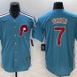 men's & youth Baseball Team Uniform 7 Trea Turner Jerseys Light Blue Alternate Limited Player Shirt