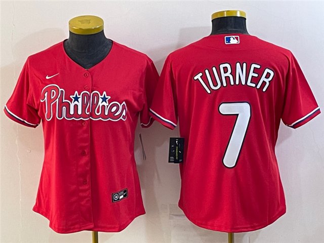 women's Baseball Team Uniform 7 Trea Turner Jerseys Red Alternate Player Game lady Shirt