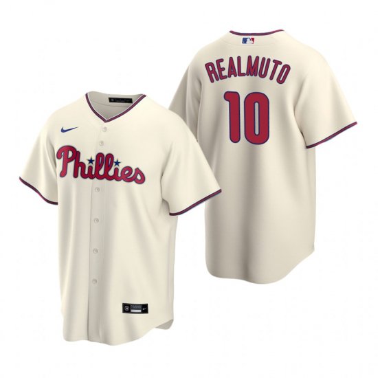 men's & youth Baseball Team Uniform 10 J.T. Realmuto Jerseys Cream Alternate Player Game Shirt