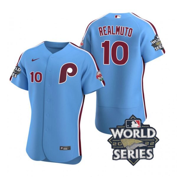 men's & youth Baseball Team Uniform 10 J.T. Realmuto Jerseys Blue 2022 World Series Elite Shirt