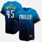 men's & youth Baseball Team Uniform 45 Zack Wheeler Jerseys Blue 2024 City Connect Limited Shirt